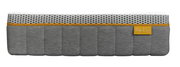 Seitenansicht einer grauen Matratze mit weißem und gelbem Akzent, Modell BODY&SOUL von irisette.