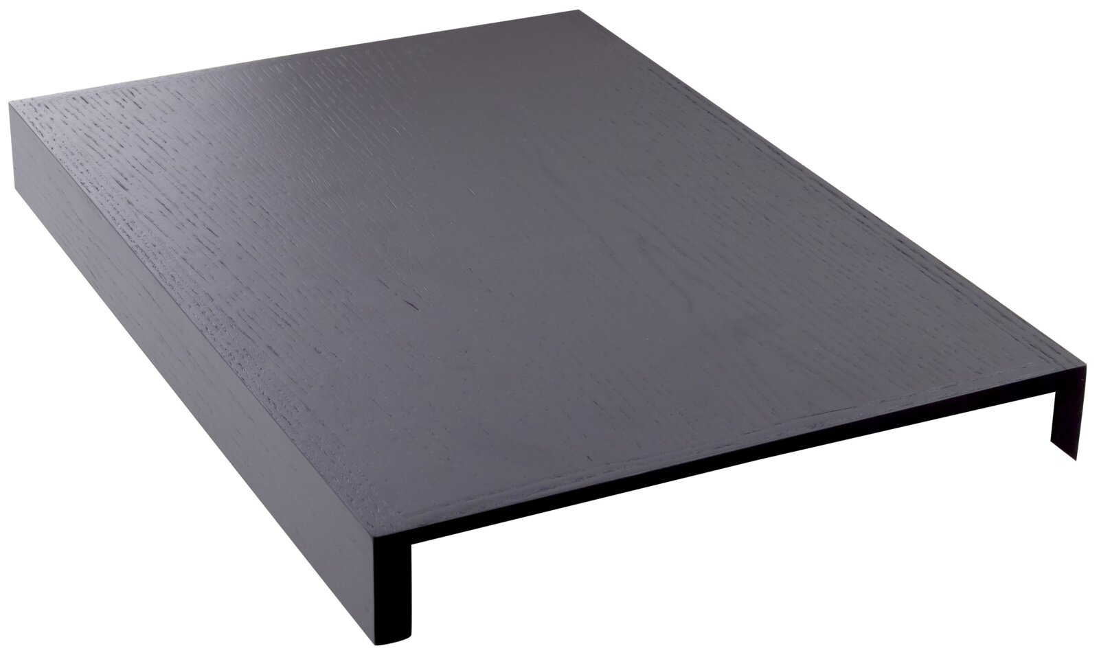 Holztablett für Armlehne in dunkler Holzoptik, perspektivisch von oben fotografiert