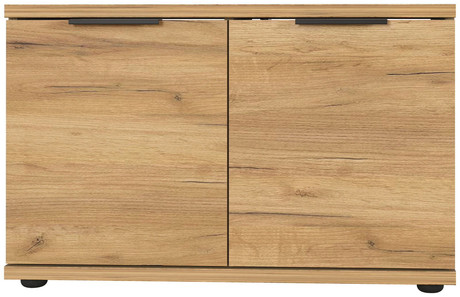 Schuhbank aus Holz mit zwei Türen, frontale Ansicht