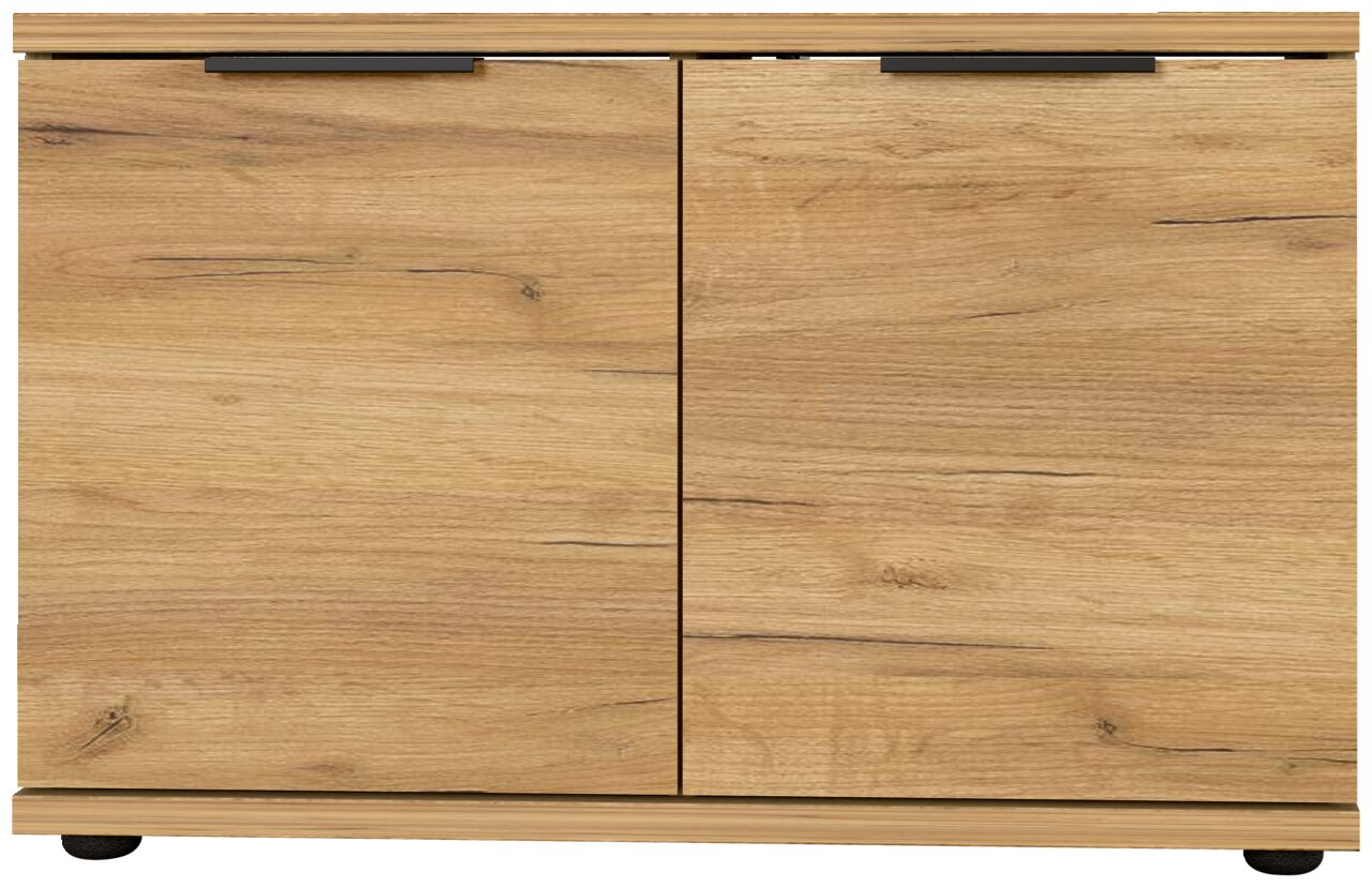 Schuhbank aus Holz mit zwei Türen, frontale Ansicht