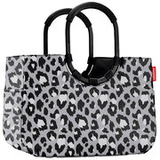 Leopardenmuster Einkaufstasche mit schwarzen Griffen, seitliche Perspektive