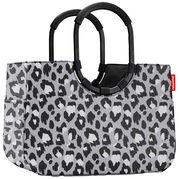 Leopardenmuster Einkaufstasche mit schwarzen Griffen, seitliche Perspektive