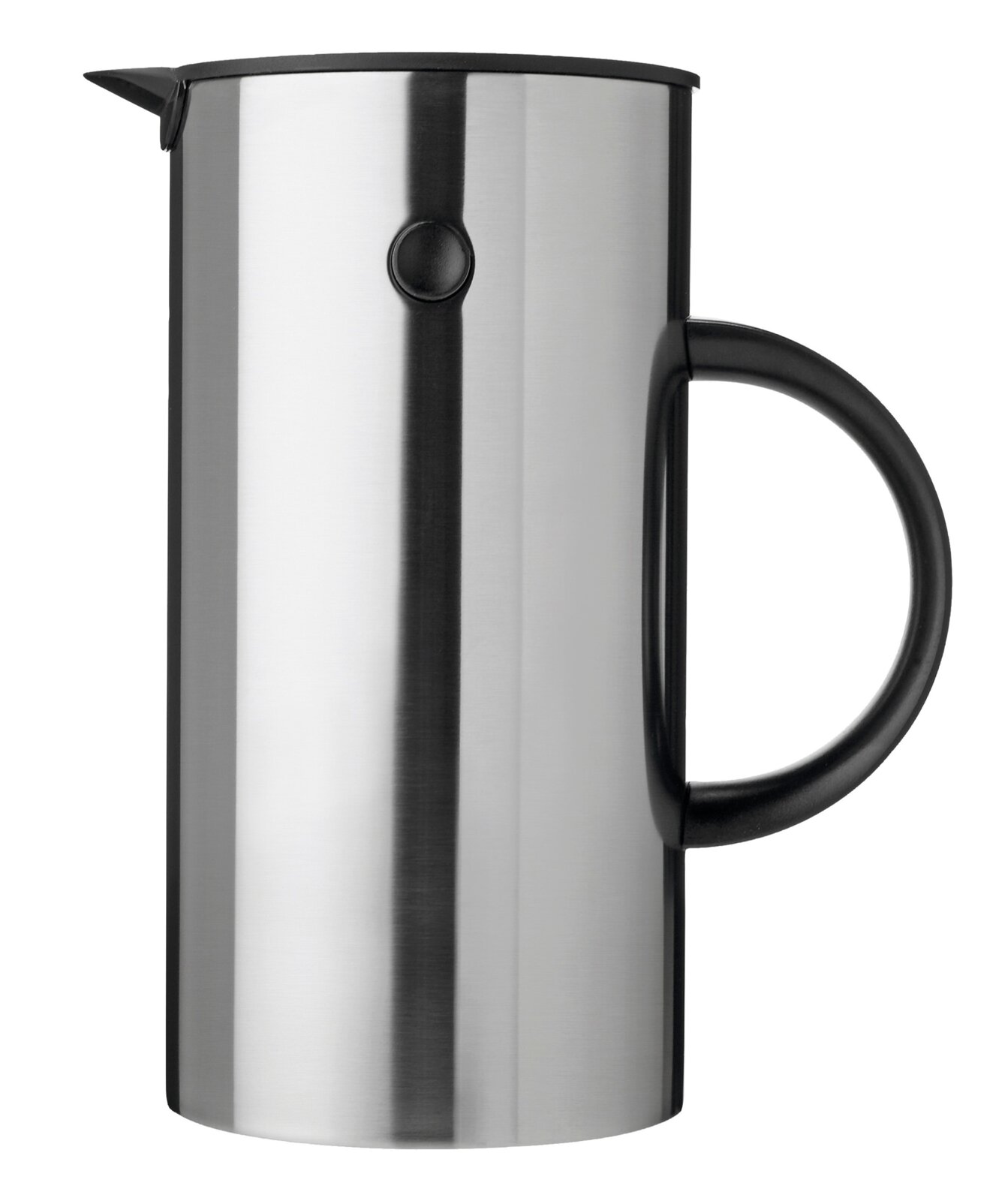 Stelton Thermoskan Stalen thermoskan met zwarte handgreep, zijaanzicht
