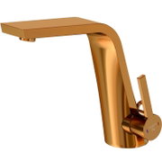 Goldener Waschtisch-Einhebelmischer in seitlicher Perspektive