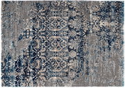 Designer Teppich mit abstraktem Muster in Blau- und Grautönen, Draufsicht