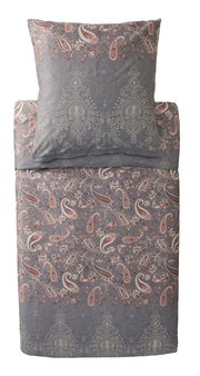 Bettwäsche-Set mit Paisley-Muster in Grau- und Rottönen, Ansicht von oben