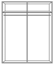 Frontansicht eines 4-türigen Drehtürenschranks mit zwei Kleiderstangen und zwei oberen Ablagefächern.