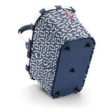 Tragetasche in Navy mit weißem geometrischem Muster, seitliche Perspektive