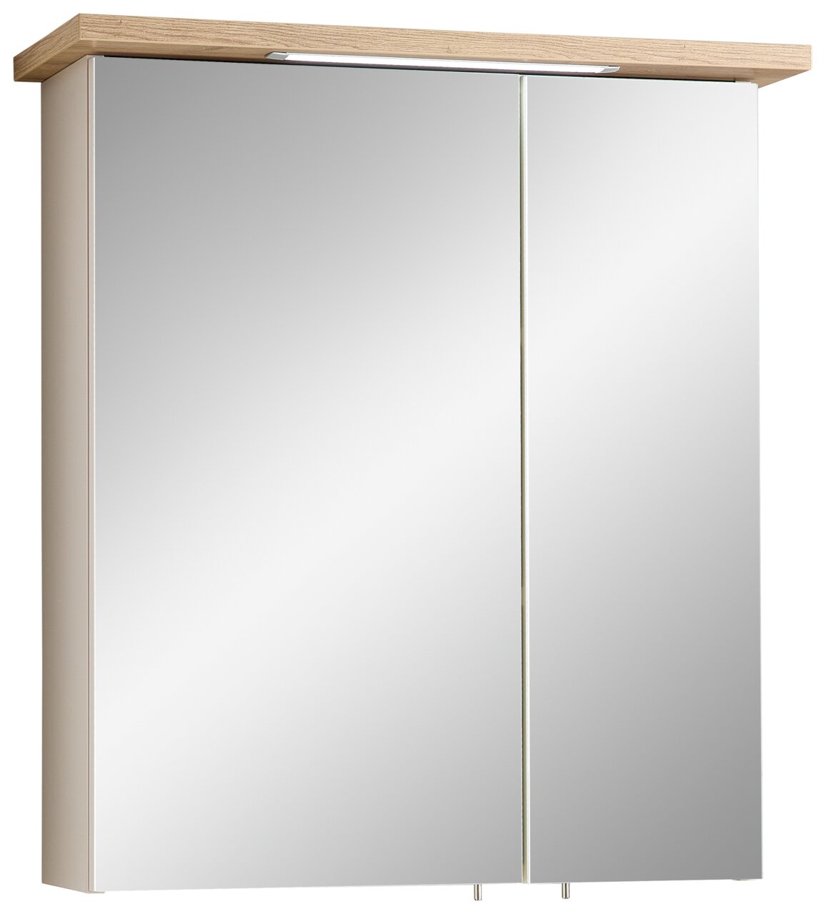 XORA Spiegelkast QS966 Moderne spiegelkast met twee deuren en houten plank, vooraanzicht