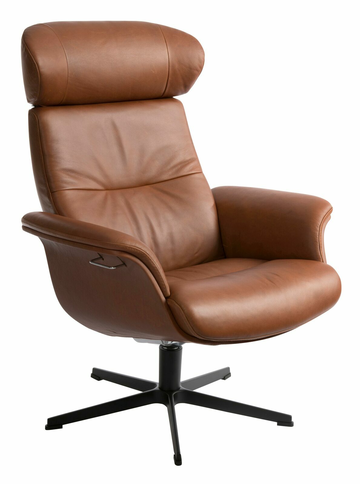 Zurbrüggen Relaxsessel TIME OUT Brauner Ledersessel mit hoher Rückenlehne und schwarzem Drehfuß, seitliche Perspektive