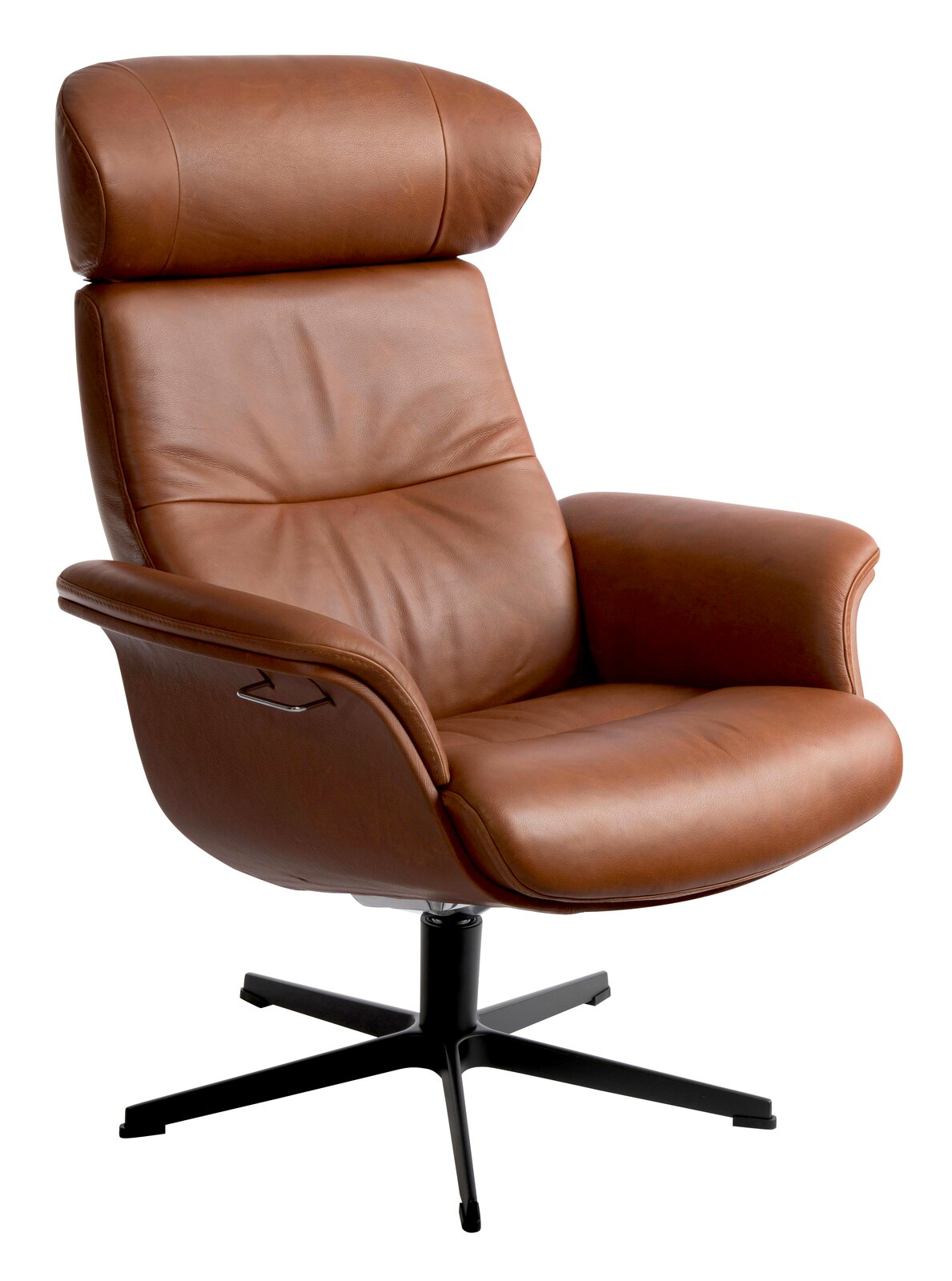 Zurbrüggen Relaxsessel TIME OUT Brauner Ledersessel mit hoher Rückenlehne und schwarzem Drehfuß, seitliche Perspektive