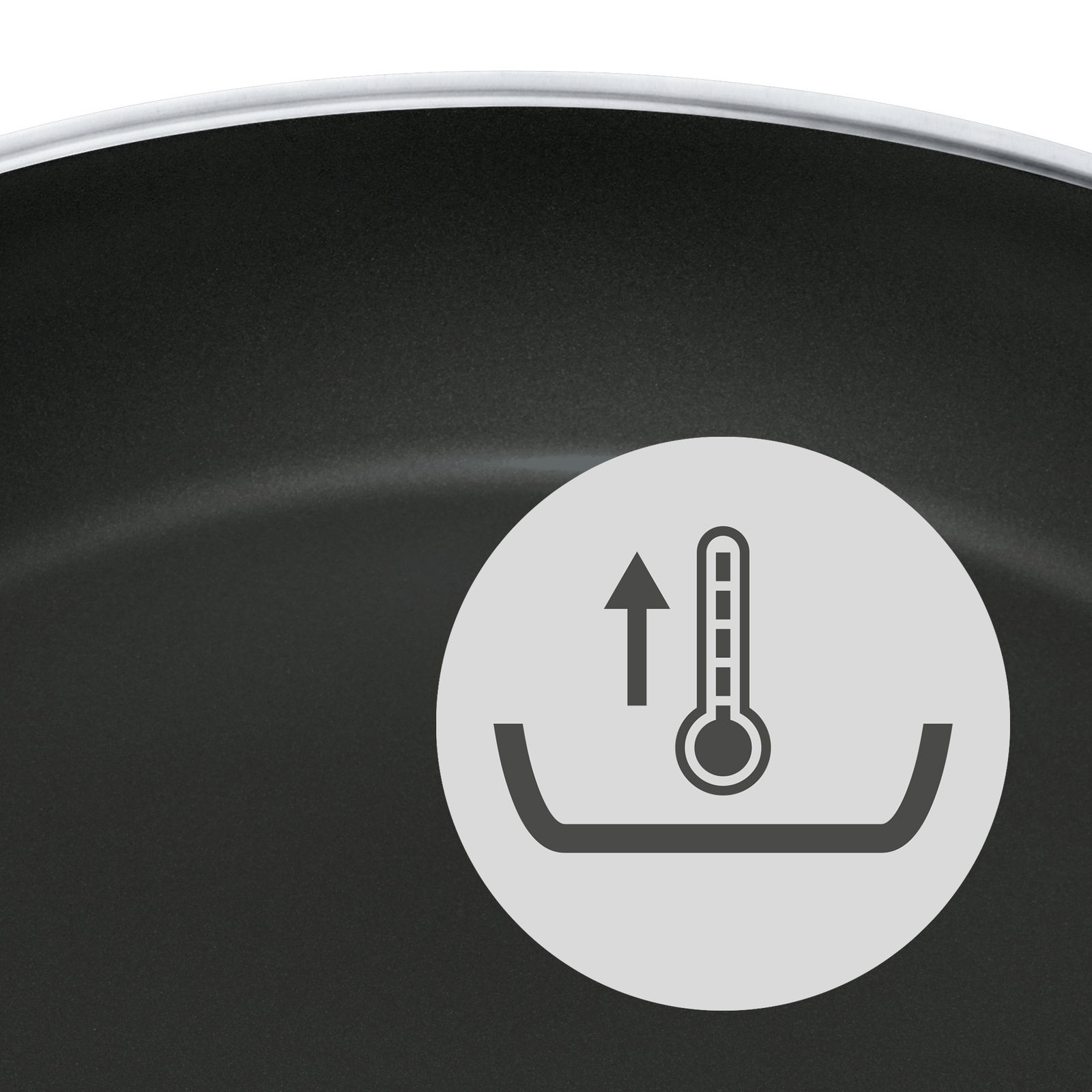 Nahaufnahme einer Pfanne CERADUR PROFI mit Temperaturanzeige-Symbol.