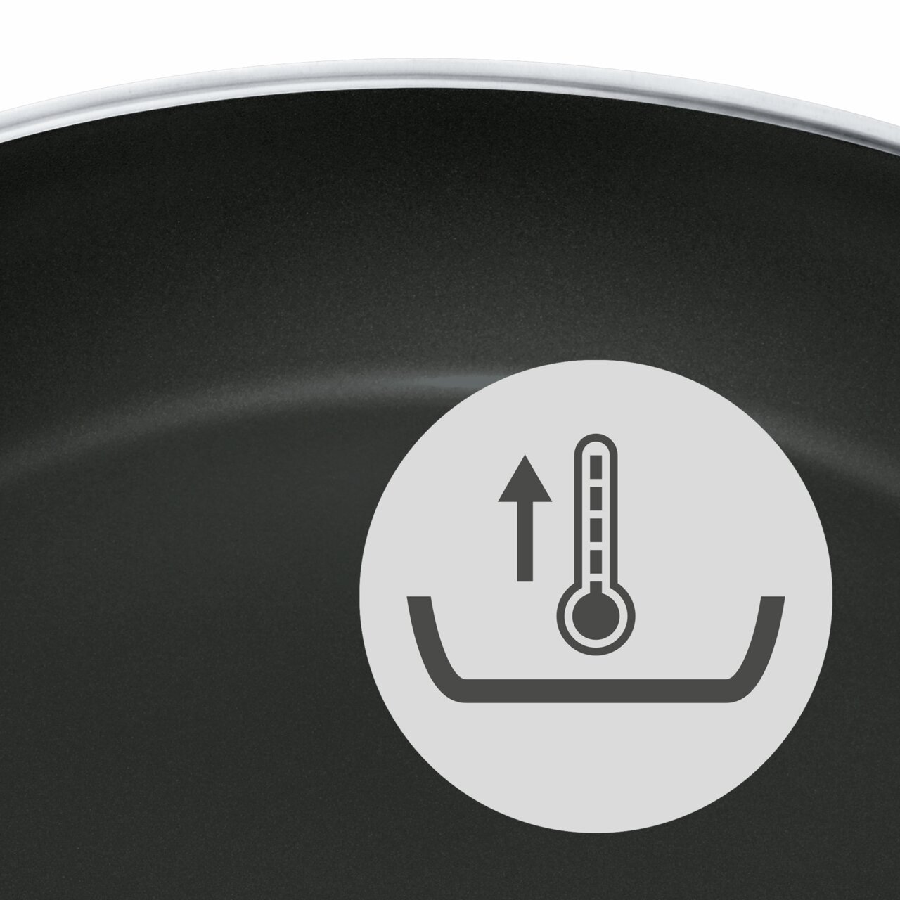 Close-up van een CERADUR PROFI-pan met het symbool voor de temperatuurweergave.