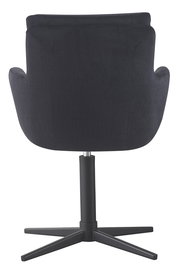 Rückansicht eines schwarzen Armlehnstuhls mit drehbarem Fußgestell