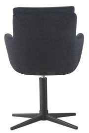 Rückansicht eines schwarzen Armlehnstuhls mit drehbarem Fußgestell