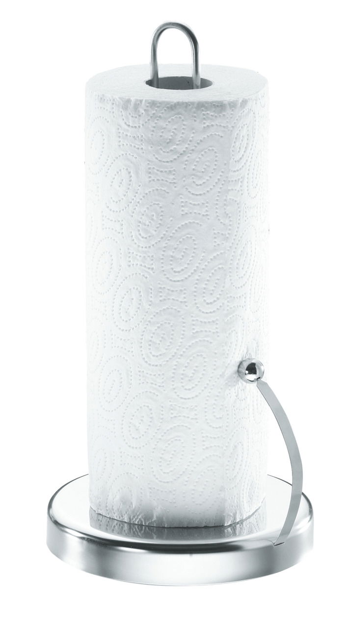 Küchenrollenhalter Spenso aus Metall mit einer Küchenrolle, seitliche Perspektive