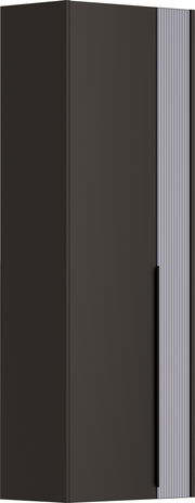 Schwarzer Hängegarderobenschrank mit vertikalen Linien auf der rechten Seite, Frontalansicht