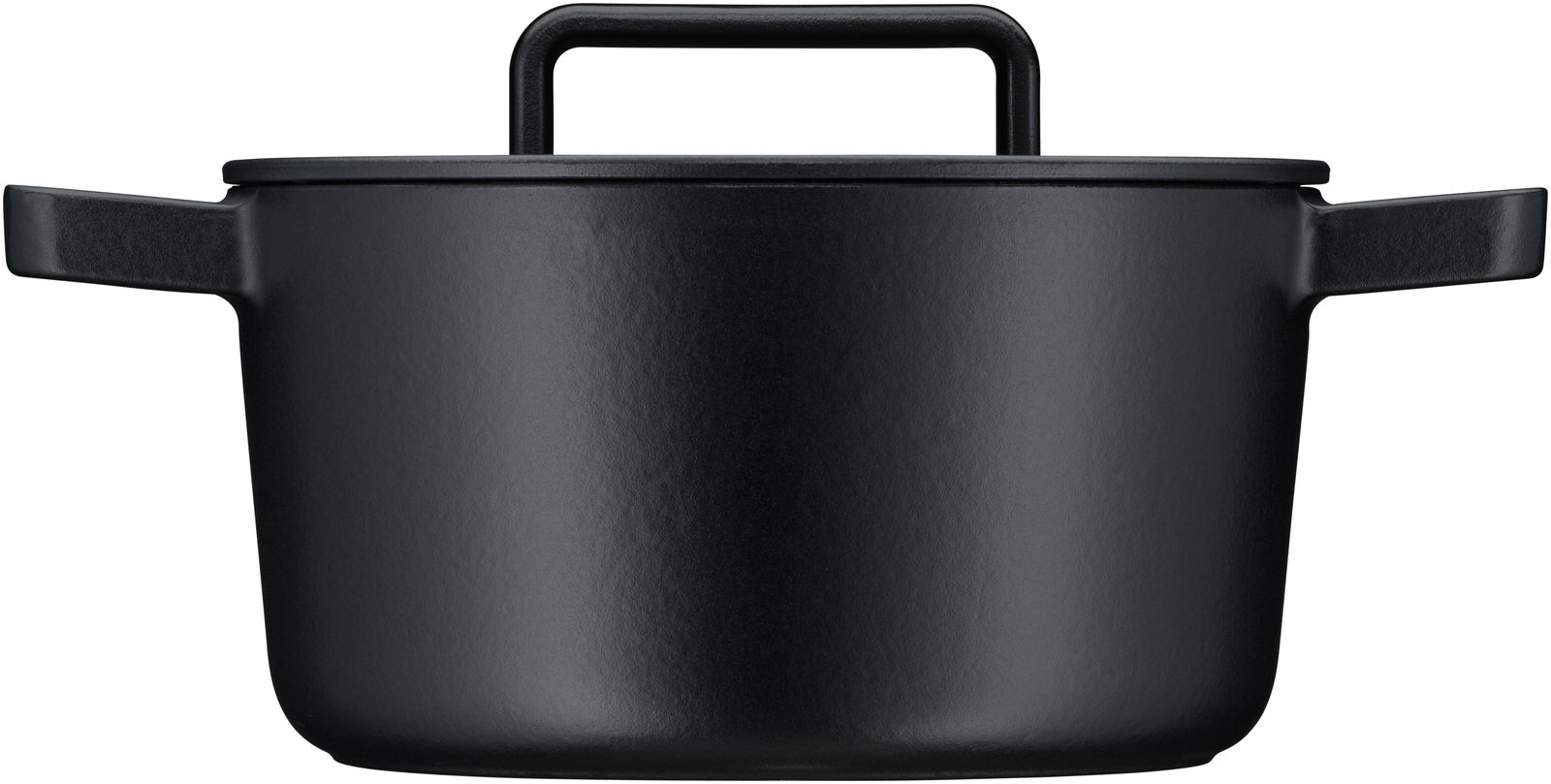 Schwarzer WMF Flavour Bräter 24cm, frontalansicht mit Deckel und Griffen