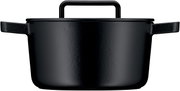 Zwarte WMF Flavour braadpan 24 cm, vooraanzicht met deksel en handgrepen