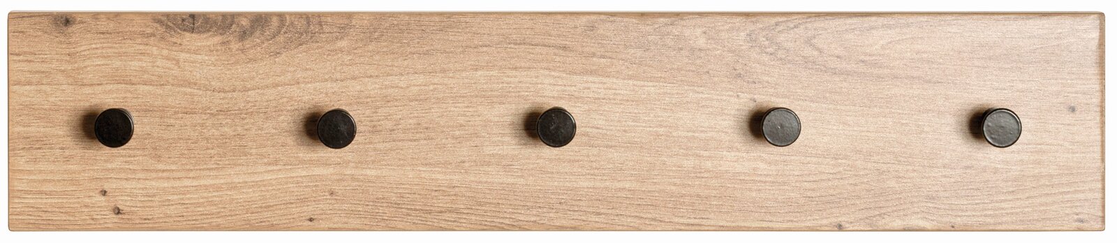 XORA Garderobenleiste PARMA Holzgarderobenleiste mit fünf schwarzen Haken, aus der Vogelperspektive fotografiert.