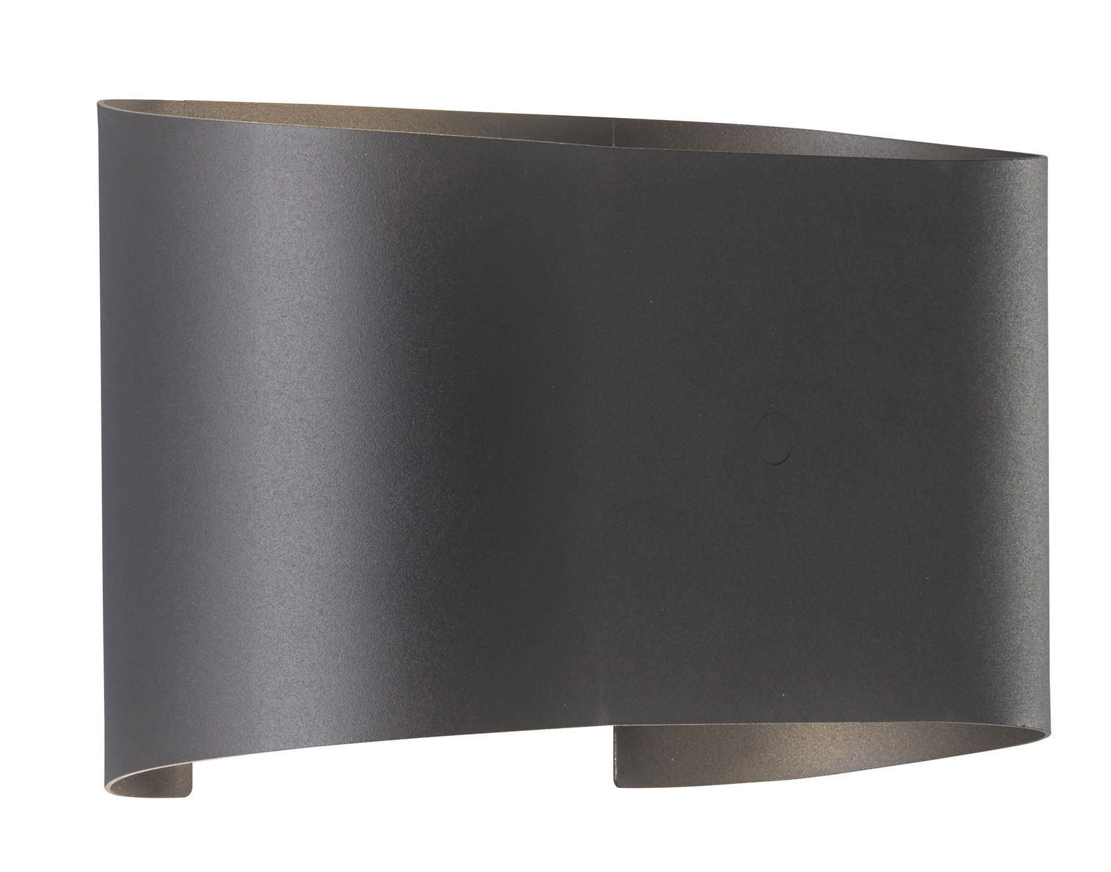 Moderne schwarze Wandleuchte in geschwungener Form, seitliche Perspektive