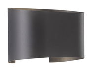 Moderne schwarze Wandleuchte in geschwungener Form, seitliche Perspektive