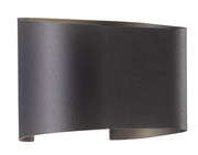 Moderne schwarze Wandleuchte in geschwungener Form, seitliche Perspektive