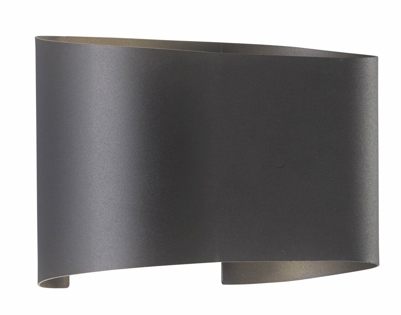 Moderne schwarze Wandleuchte in geschwungener Form, seitliche Perspektive