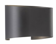 Moderne schwarze Wandleuchte in geschwungener Form, seitliche Perspektive