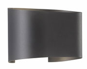Moderne schwarze Wandleuchte in geschwungener Form, seitliche Perspektive