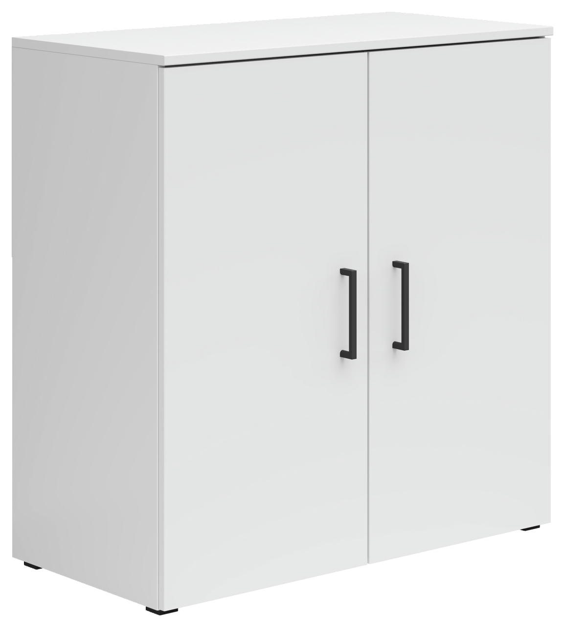 Carryhome Kommode MULTISTAURAUM Weiße Kommode mit zwei Türen und schwarzen Griffen, seitliche Perspektive
