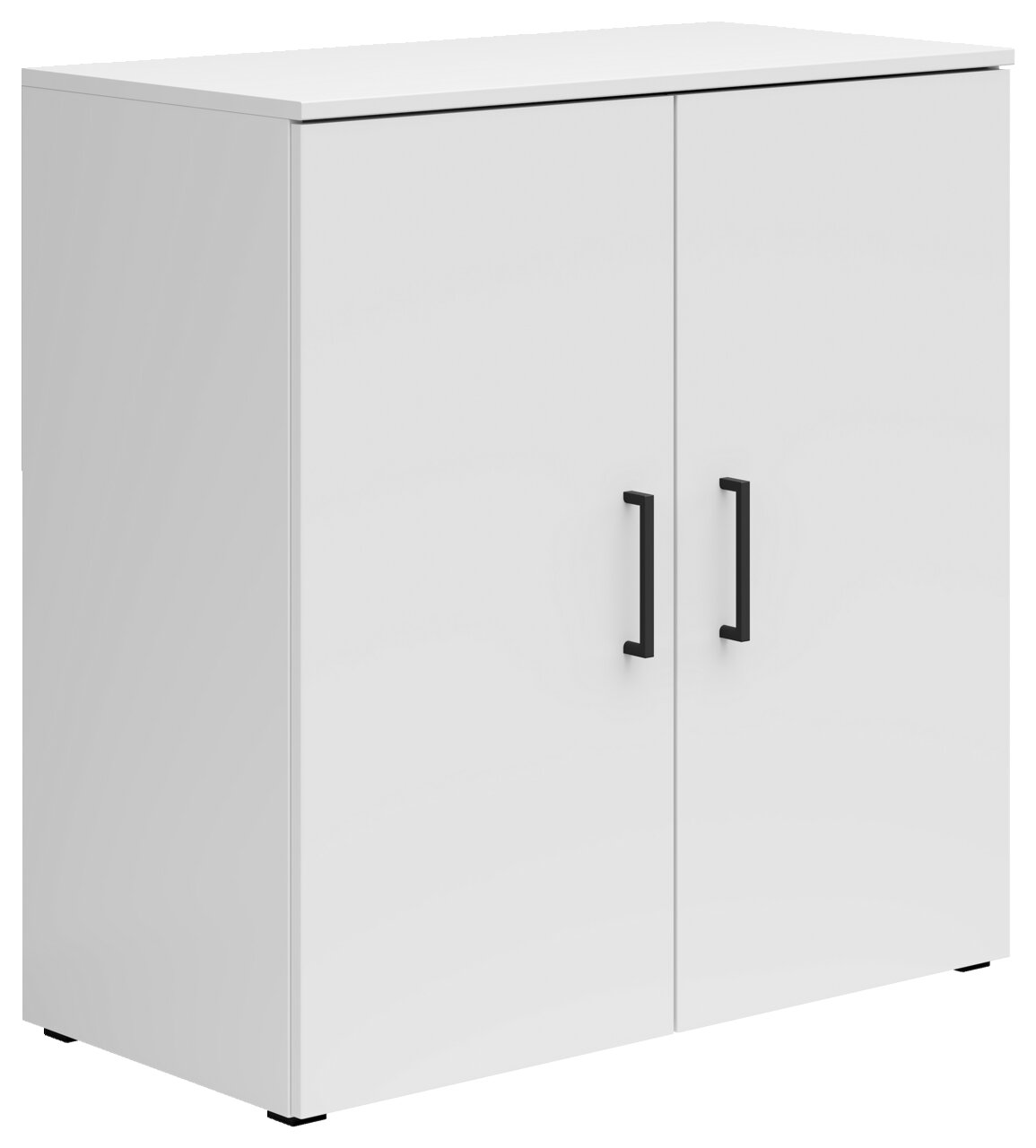Carryhome Kommode MULTISTAURAUM Weiße Kommode mit zwei Türen und schwarzen Griffen, seitliche Perspektive