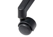 Nahaufnahme einer schwarzen Stuhlrolle von der Seite