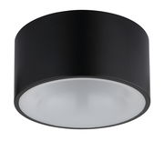 Schwarze zylindrische Deckenleuchte aus seitlicher Perspektive