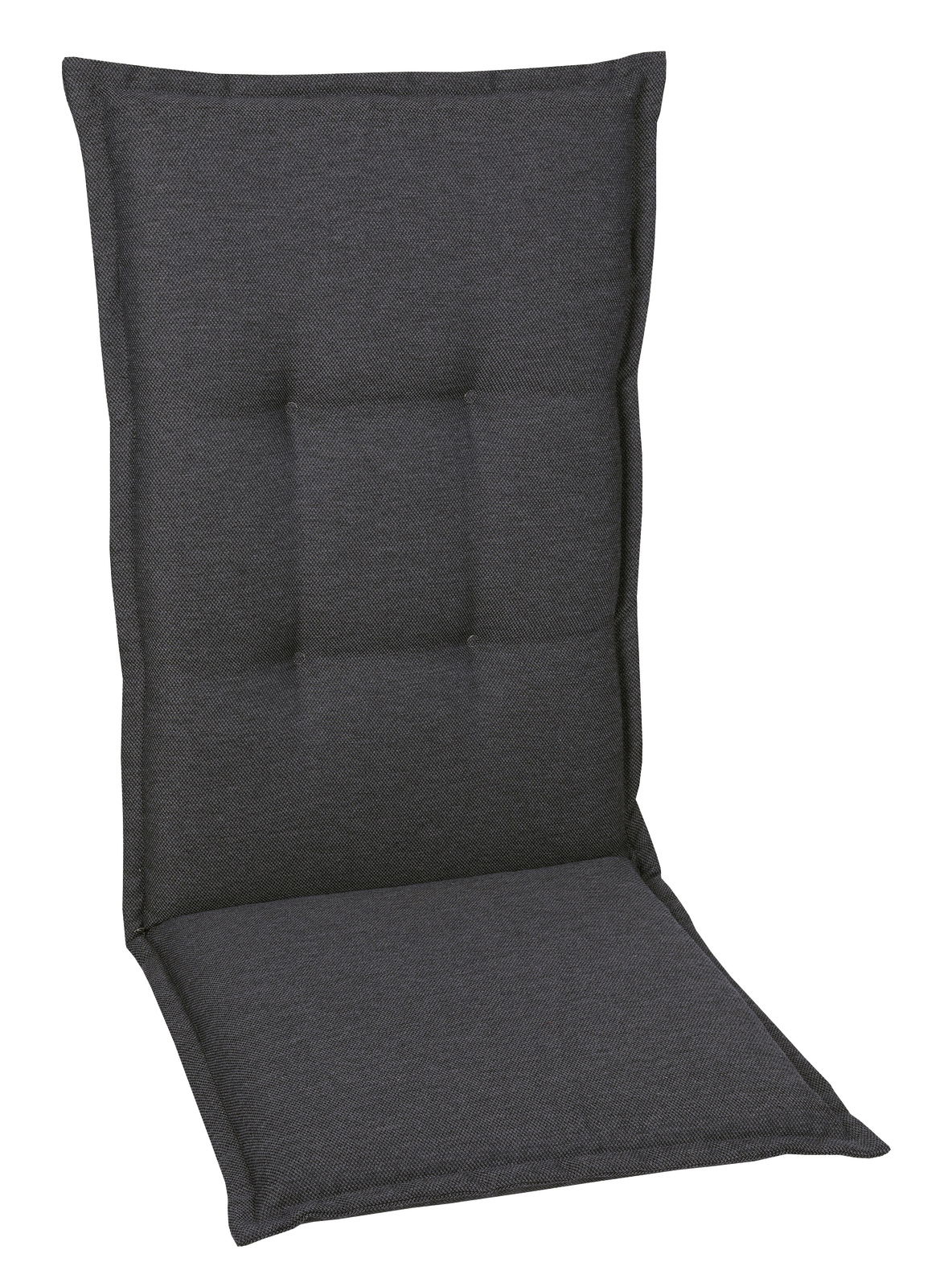 Graue Sesselauflage in Vorderansicht mit gepolstertem Design.