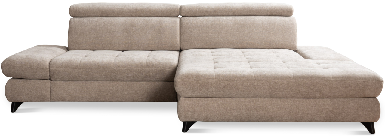 Beige Ecksofa mit verstellbaren Kopfstützen, Vorderansicht