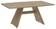 Moderne houten eettafel met schuine poten, zijaanzicht