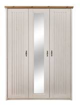 Dreitüriger Kleiderschrank in weiß mit mittigem Spiegel, Frontalansicht