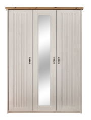 Dreitüriger Kleiderschrank in weiß mit mittigem Spiegel, Frontalansicht