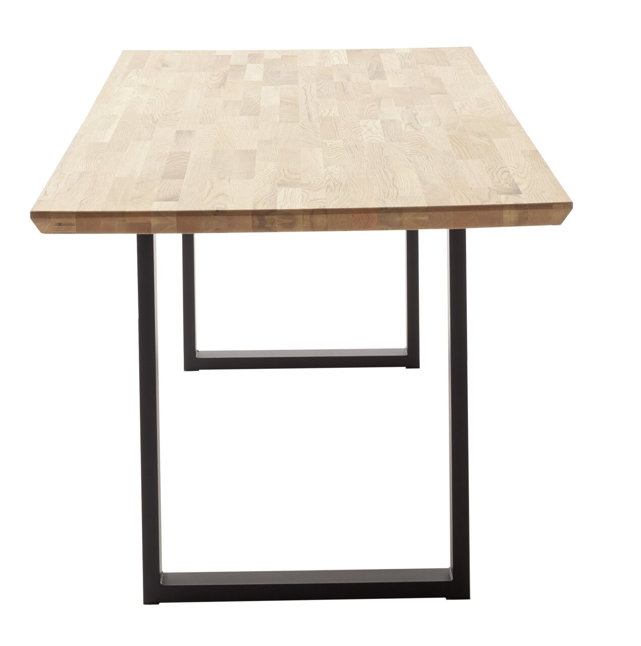 Moderner Esstisch 180x90cm mit Holzplatte und schwarzen Metallbeinen, Frontalansicht