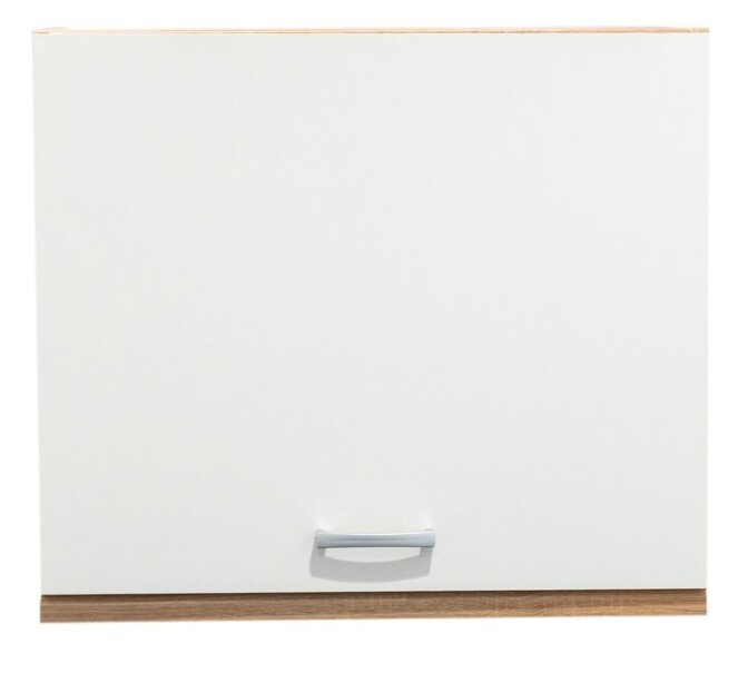 Hängeschrank 60 in weiß mit Holzleiste, Frontansicht