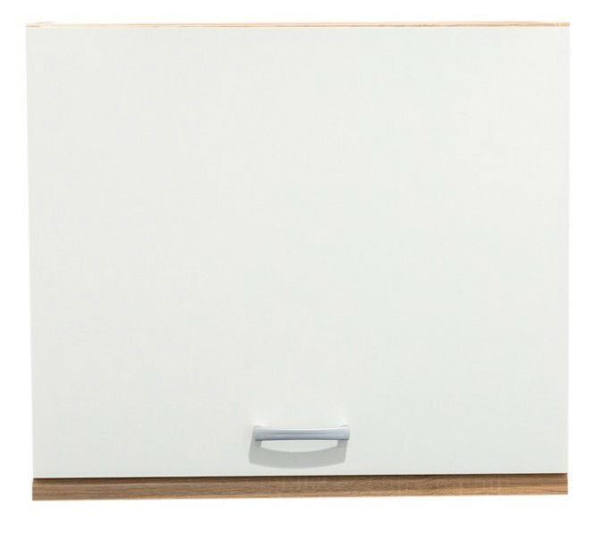 Hängeschrank 60 in weiß mit Holzleiste, Frontansicht