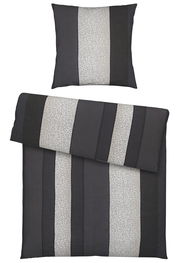 Bettwäsche-Set mit Streifenmuster in Schwarz und Grau, Leopardenmuster-Details, Draufsicht