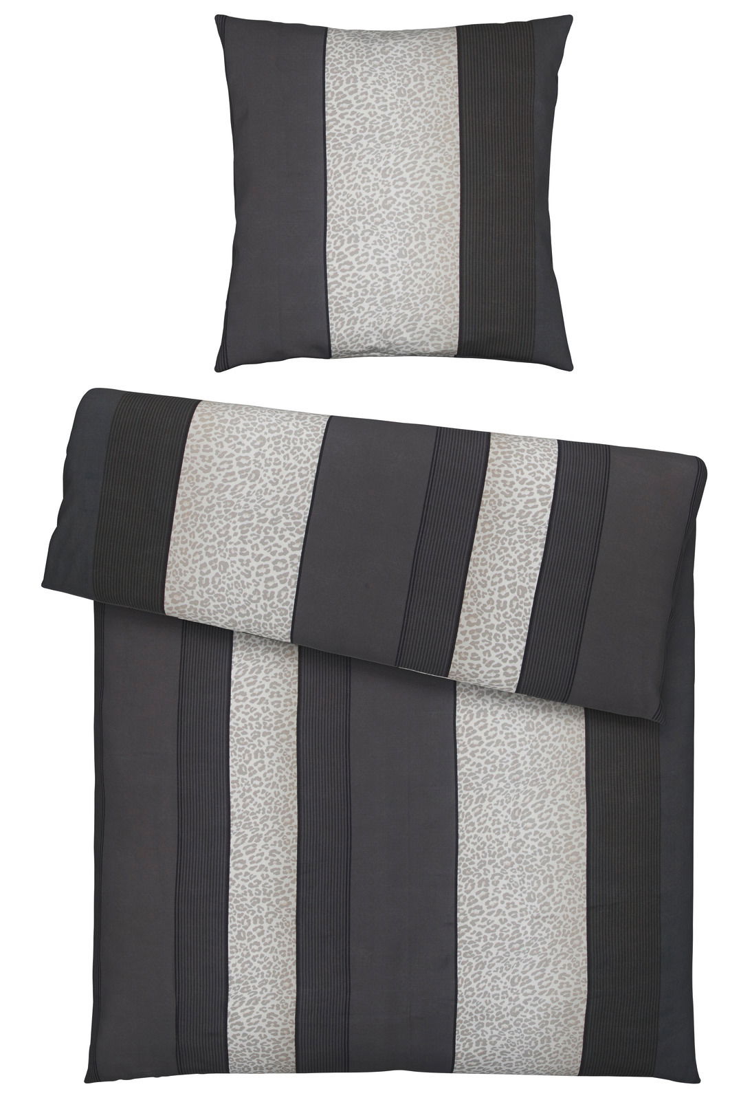 Dieter Knoll Bettwäsche Bettwäsche-Set mit Streifenmuster in Schwarz und Grau, Leopardenmuster-Details, Draufsicht