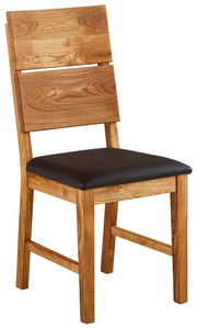 Holzstuhl mit schwarzem Sitzpolster, Vorderansicht