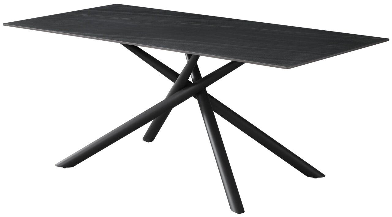 Z2 Esstisch RÜDIGER Moderner Esstisch mit schwarzer Tischplatte und gekreuzten Beinen, seitliche Perspektive