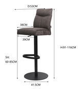Moderner Barhocker mit verstellbarer Sitzhöhe, gepolstertem Sitz und Rückenlehne in seitlicher Perspektive.