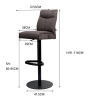 Moderner Barhocker mit verstellbarer Sitzhöhe, gepolstertem Sitz und Rückenlehne in seitlicher Perspektive.