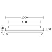 Technische Zeichnung einer rechteckigen LED-Deckenleuchte mit den Maßen 1000 mm x 880 mm, Seitenansicht.