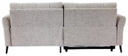 Rückansicht eines grauen, zweisitzigen Sofas mit texturierter Oberfläche und schwarzen Beinen.